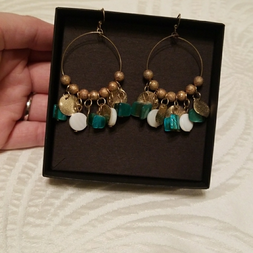 Summer earrings bead and hoops turquoise and gold